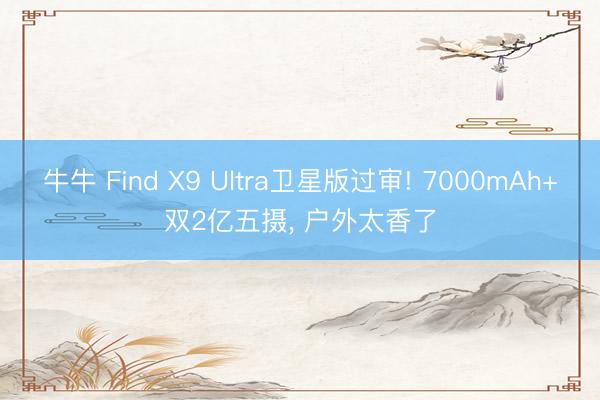 牛牛 Find X9 Ultra卫星版过审! 7000mAh+双2亿五摄， 户外太香了
