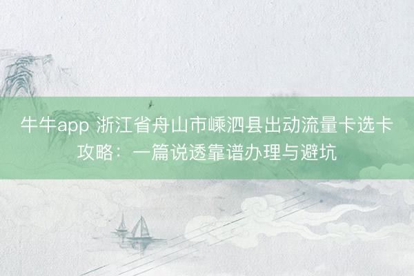 牛牛app 浙江省舟山市嵊泗县出动流量卡选卡攻略：一篇说透靠谱办理与避坑