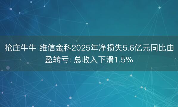 抢庄牛牛 维信金科2025年净损失5.6亿元同比由盈转亏: 总收入下滑1.5%