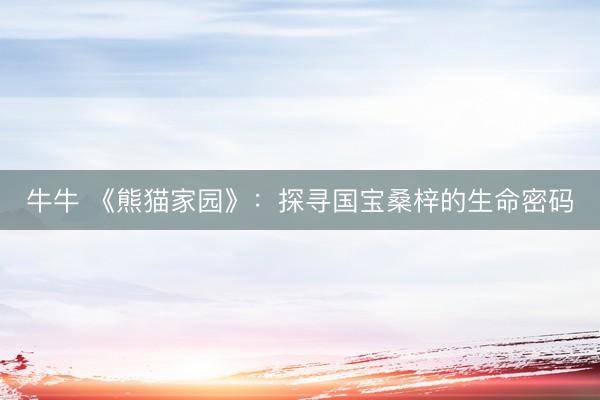 牛牛 《熊猫家园》：探寻国宝桑梓的生命密码