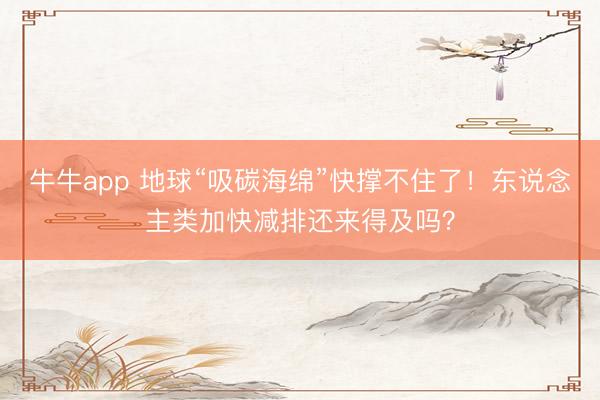 牛牛app 地球“吸碳海绵”快撑不住了！东说念主类加快减排还来得及吗？