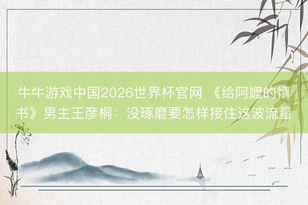 牛牛游戏中国2026世界杯官网 《给阿嬷的情书》男主王彦桐：没琢磨要怎样接住这波流量